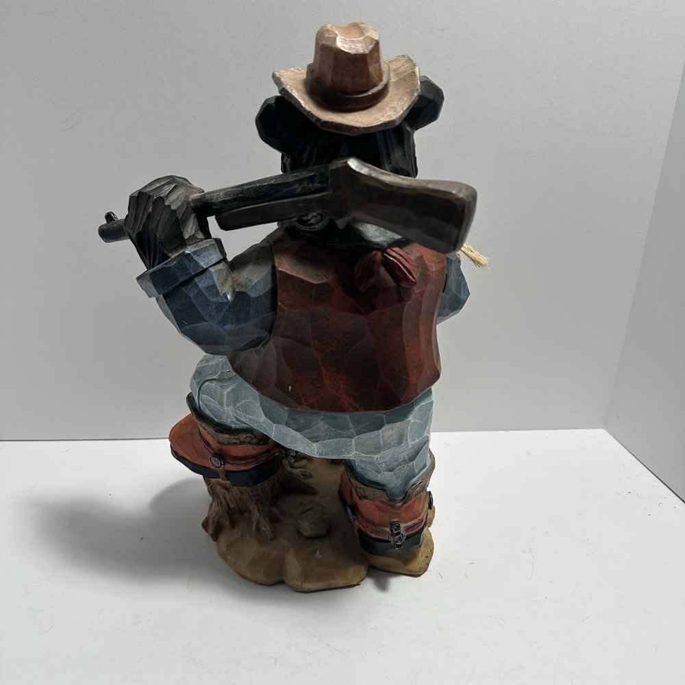 Vintage Western Bear Holding A Shot Gun Decor Piece Cowboy Hat Rope Statue 12" - Picture 4 of 5